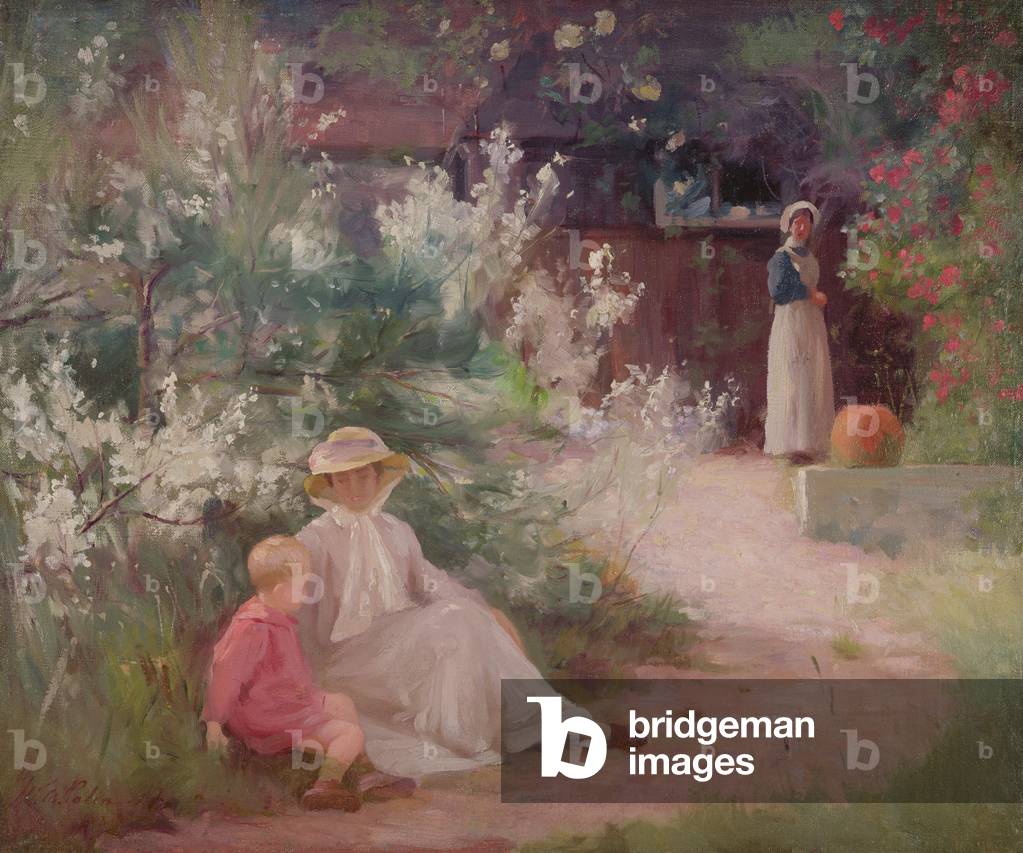 Lady With Her Young Son And Maid in the Garden, 1914 (oil on canvas)