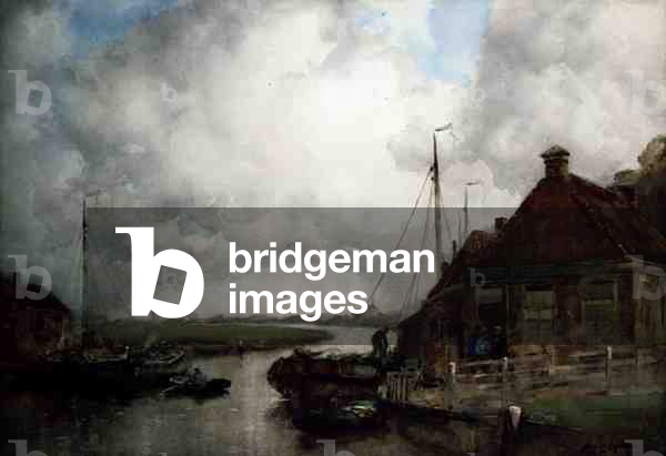Barges on a Dutch Waterway (watercolour on paper)