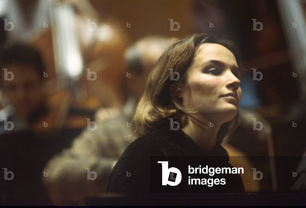 Hélène Grimaud plays with Christoph von Dohnanyi and the Philharmonia Orchestra in rehearsal at the Royal Festival Hall, 11th February 2003