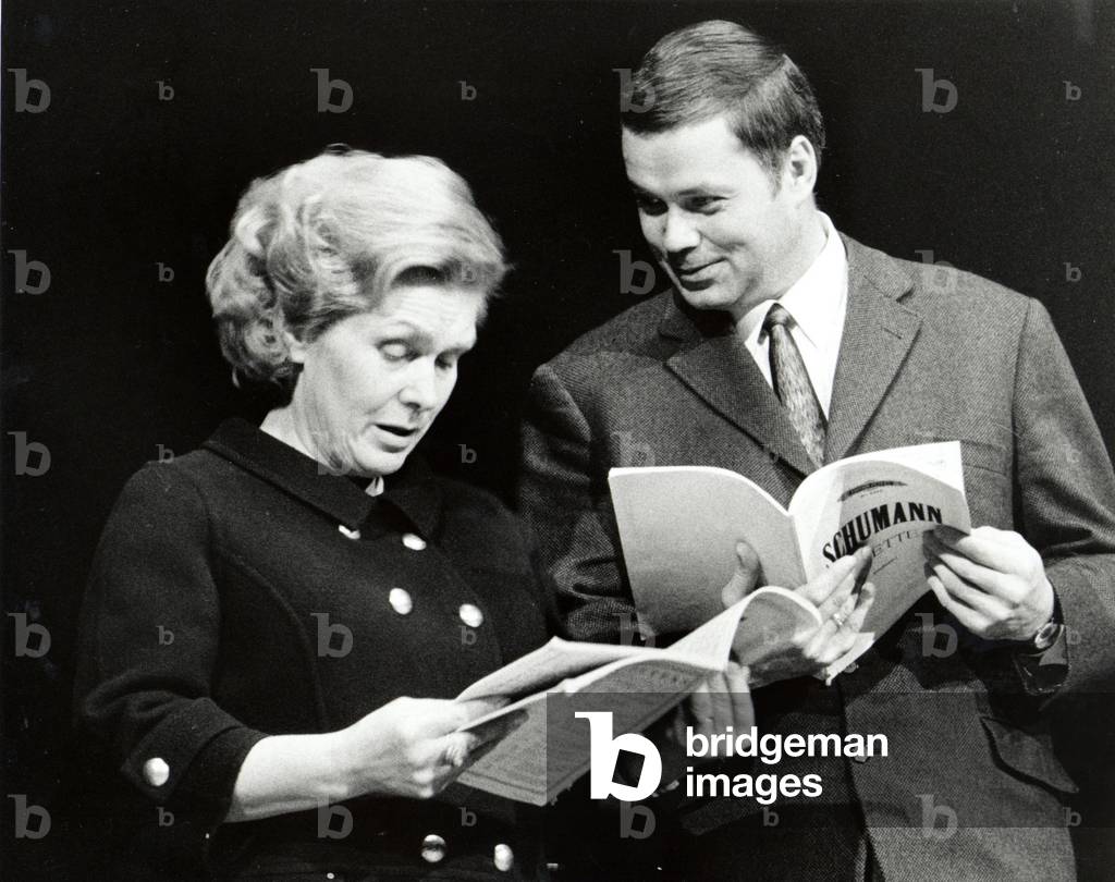 Dietrich Fischer-Dieskau, German baritone, with Elisabeth Schwarzkopf, German born English soprano, singing together in concert, 1967
