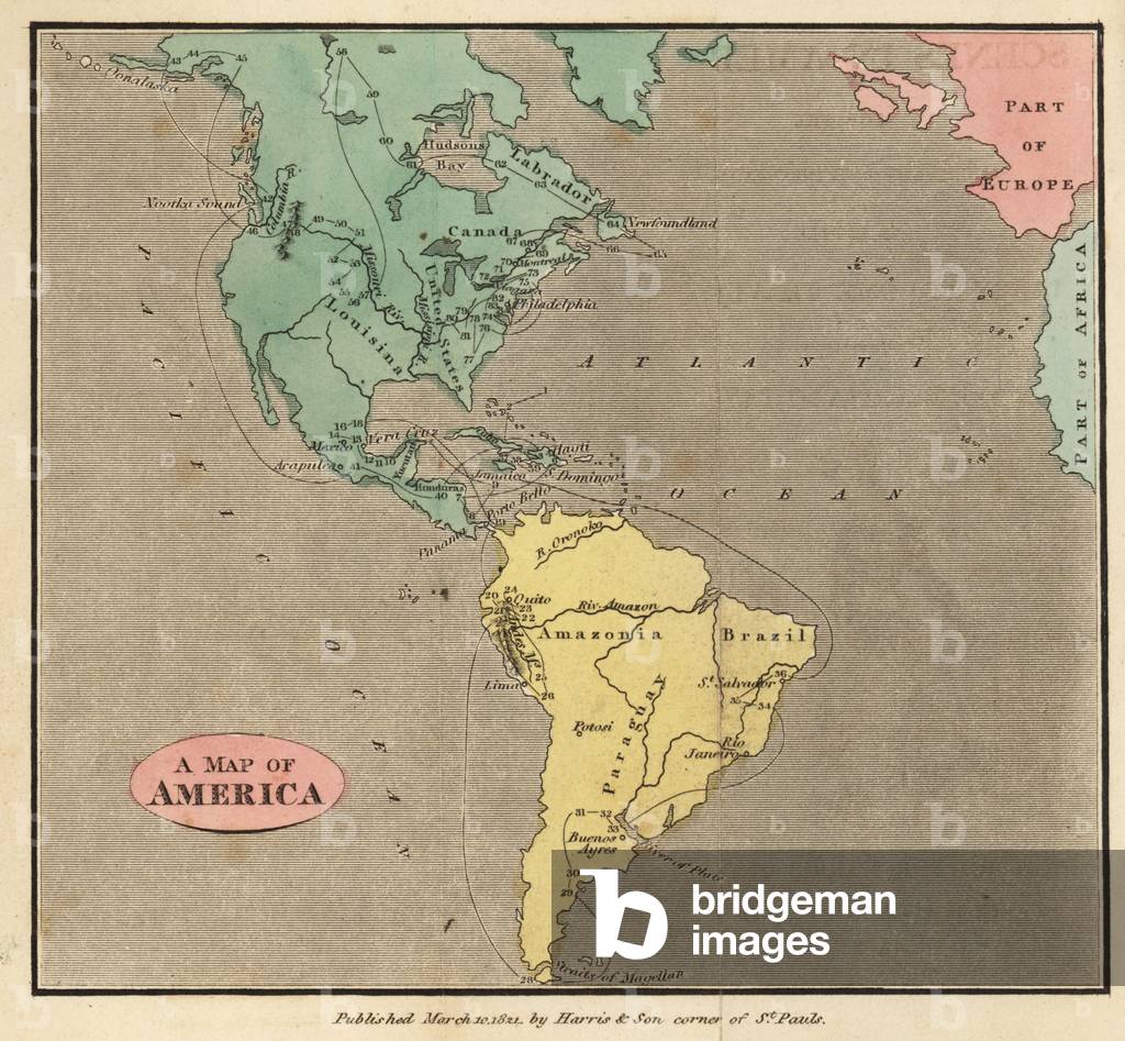 Map of the Americas, circa 1821