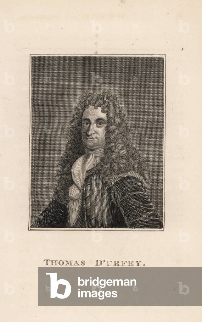 Thomas d'Urfey, poet and playwright, died 1723. Engraving from James Caulfield's Portraits, Memoirs and Characters of Remarkable Persons, London, 1819.