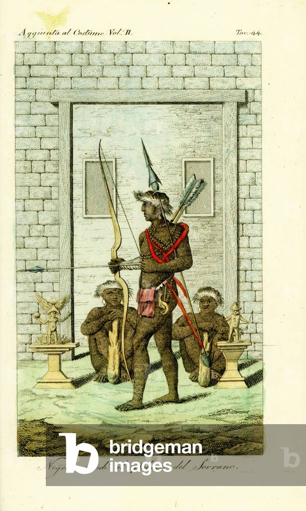 Tattooed or scarified guards at the door to the Queen's Palace, Tandi, Angola