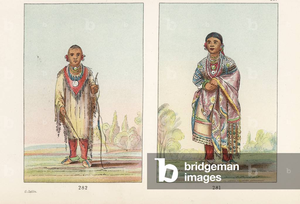 Meskwaki woman, wife of chief Kee-o-kuk, Running Fox, 281, and favorite son 282. Handcoloured lithograph from George Catlin's Manners, Customs and Condition of the North American Indians, London, 1841. Handcoloured lithograph from George Catlin's Manners, Customs and Condition of the North American Indians, London, 1841.