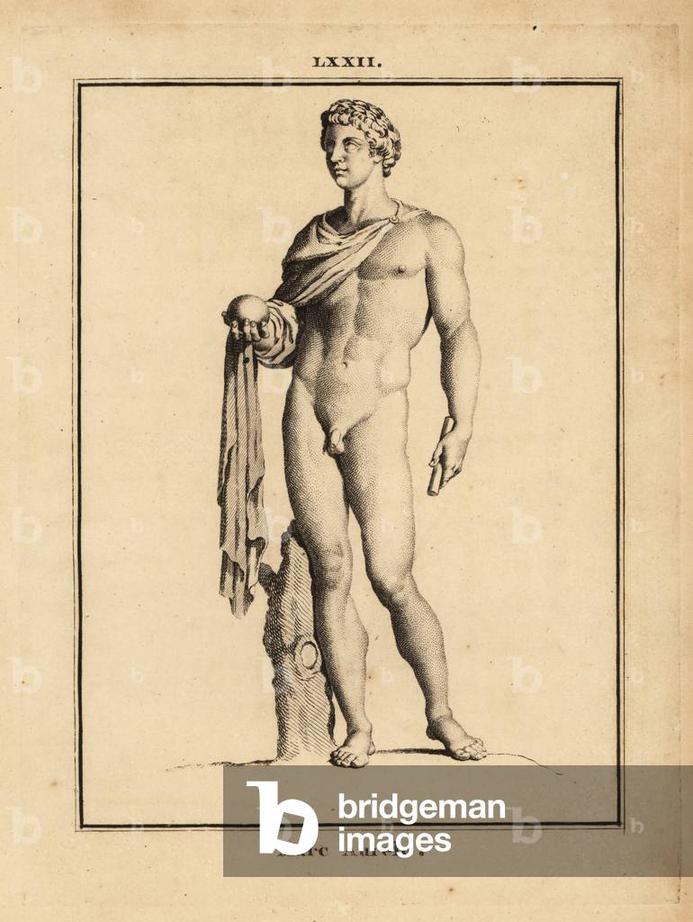 Statue of the Roman Emperior Marcus Aurelius, Marcus Aurelius Antoninus Augustus; naked with orb and scepter