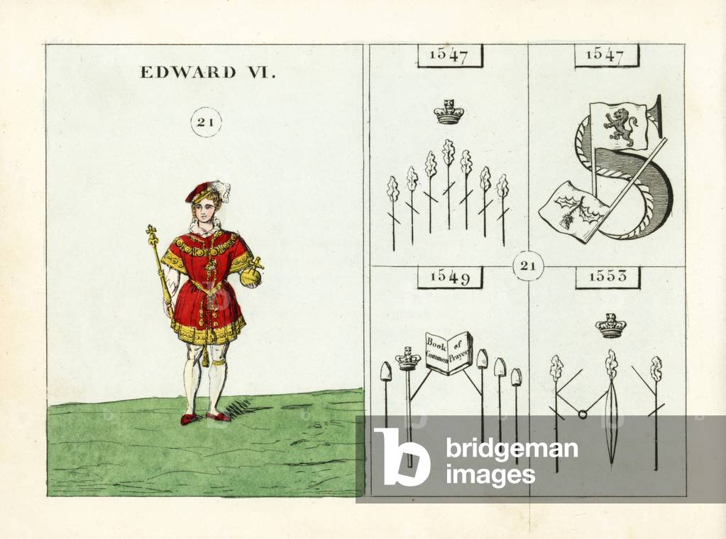 Portrait of King Edward VI of England, as a young man in velvet cap and doublet, with orb and sceptre
