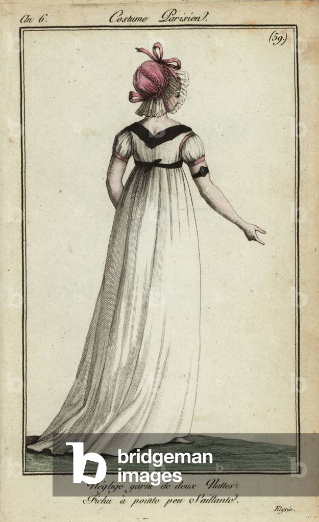 Fashionable woman seen on the Champs-Elysees, 1798 (handcoloured copperplate engraving)