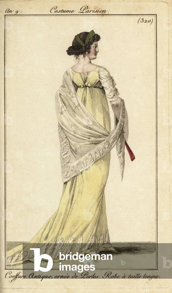 Fashionable woman in classical hairstyle, 1801 (handcoloured copperplate engraving)