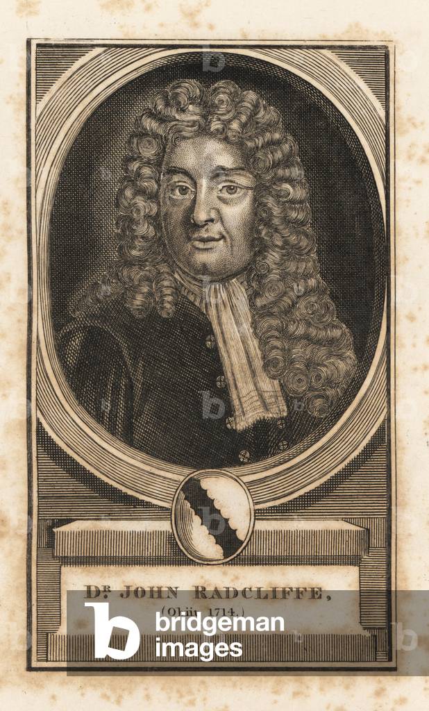 Sir John Radcliffe, died 1714. Oxford-educated quack doctor and physician. Engraving from James Caulfield's Portraits, Memoirs and Characters of Remarkable Persons, London, 1819.