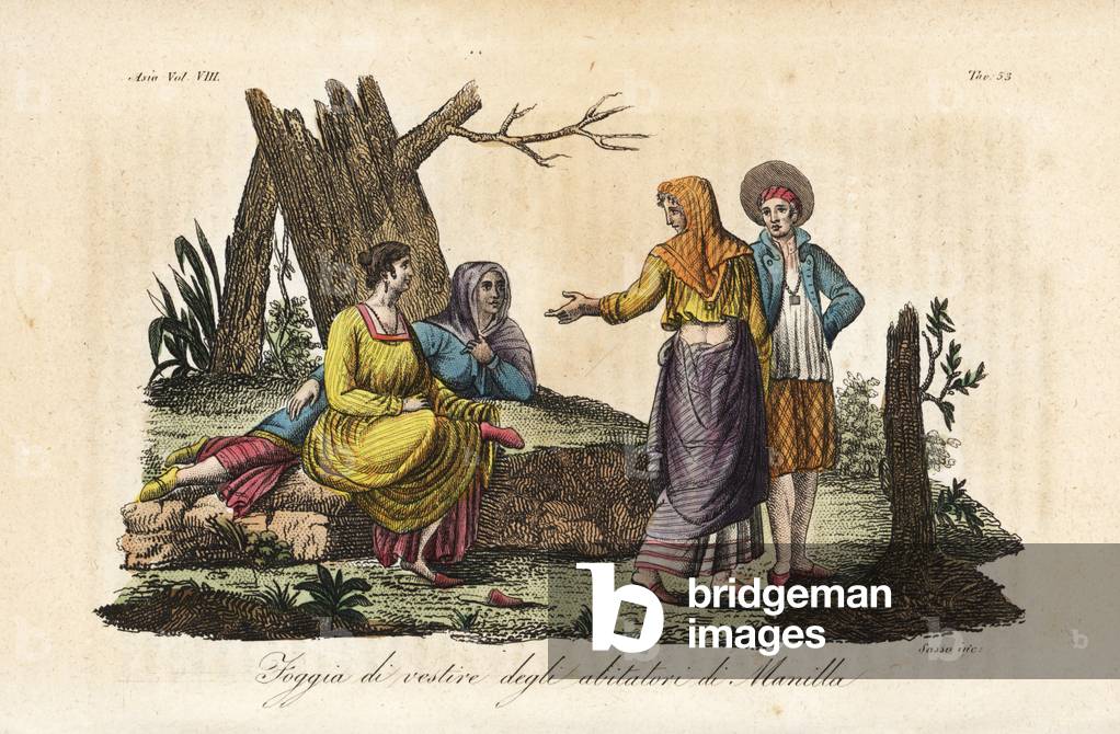 Costumes of the Tagalog women of Manila, the Philippines. Handcoloured copperplate engraved by Sasso from Giulio Ferrario's Ancient and Modern Costumes of all the Peoples of the World, Florence, Italy, 1844.