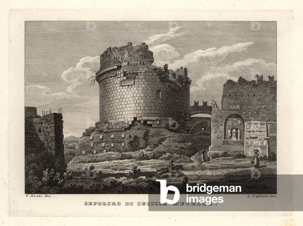 View of the Tomb of Caecilia Metella, Sepolcro di Cecilia Metella, Rome, 1830