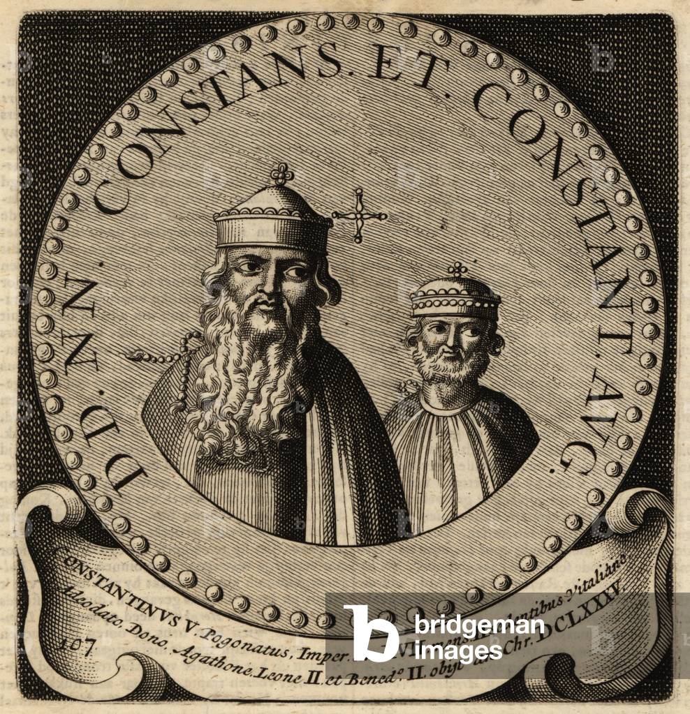 Portrait of Byzantine Emperors Constans II and Constantine IV.
