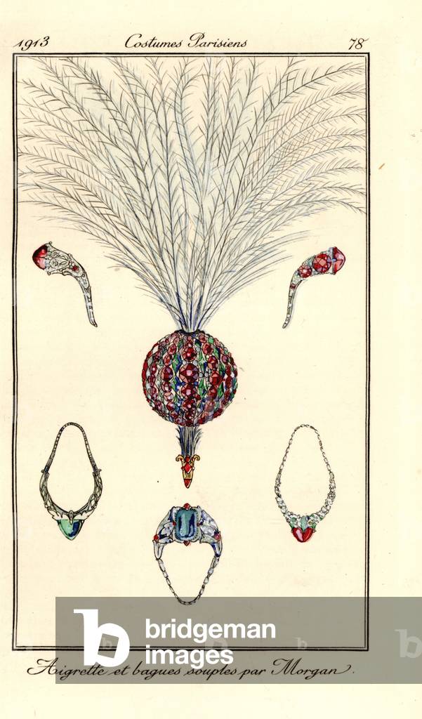 Jewelry cockade and flexible rings designed by Morgan, 1913 (stencil)