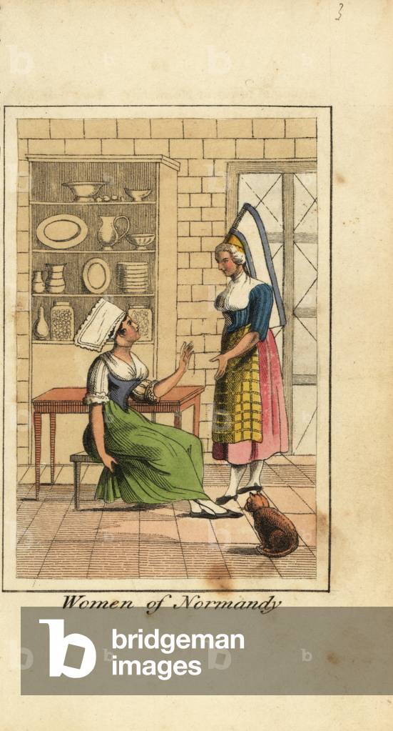 Women of Normandy, France, in a kitchen, 1818