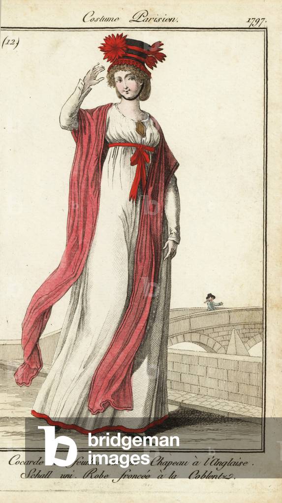 Woman in Royalist Coblentz-style dress, 1797 (handcoloured copperplate engraving)