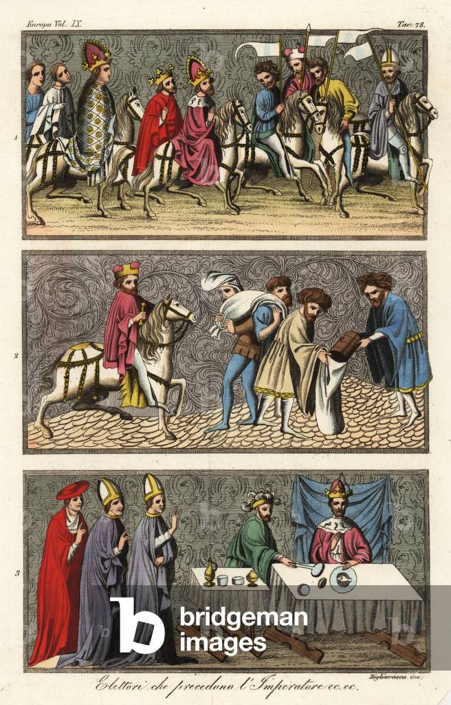 Miniatures from the Golden Bull, 1365 (handcoloured copperplate engraving)