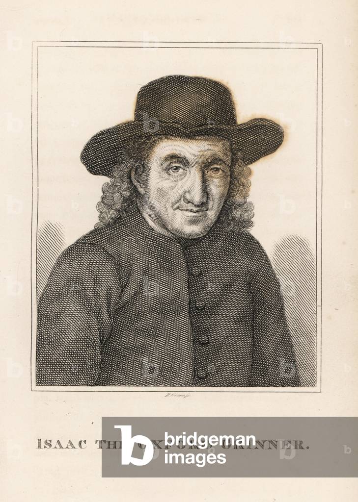 Isaac the Oxford Grinner, grimacing performer at fairs around the country, 18th century. Engraving by R. Grave from James Caulfield's Portraits, Memoirs and Characters of Remarkable Persons, London, 1819.