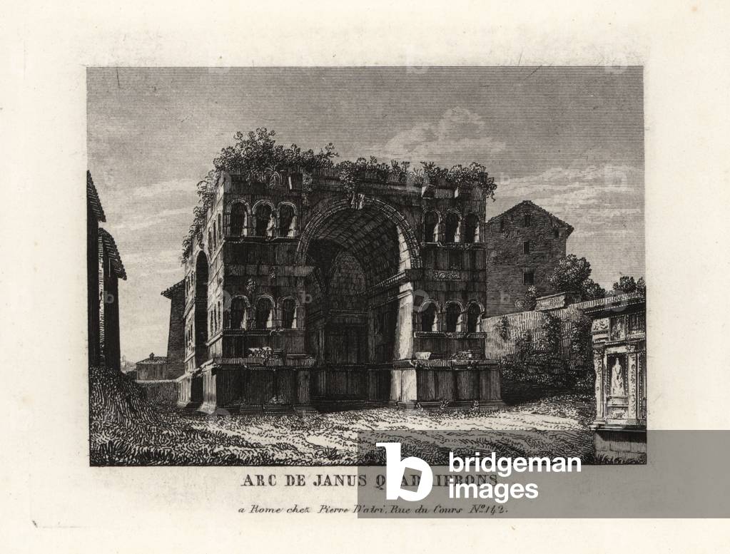 View of the ruins of the Arch of Janus Quadrifrons, Rome