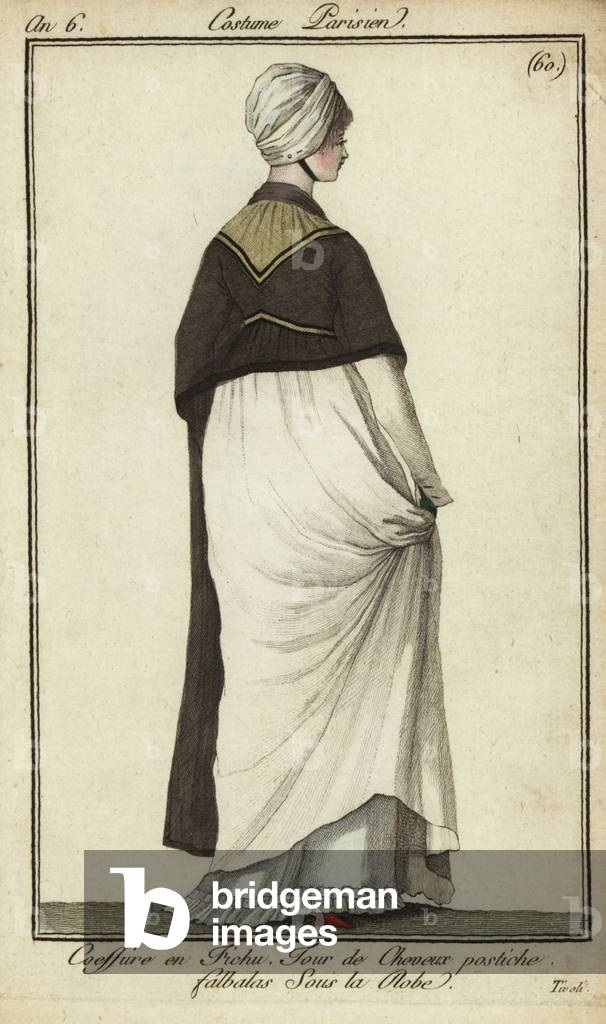 Fashionable woman seen at Tivoli Gardens, 1798 (handcoloured copperplate engraving)