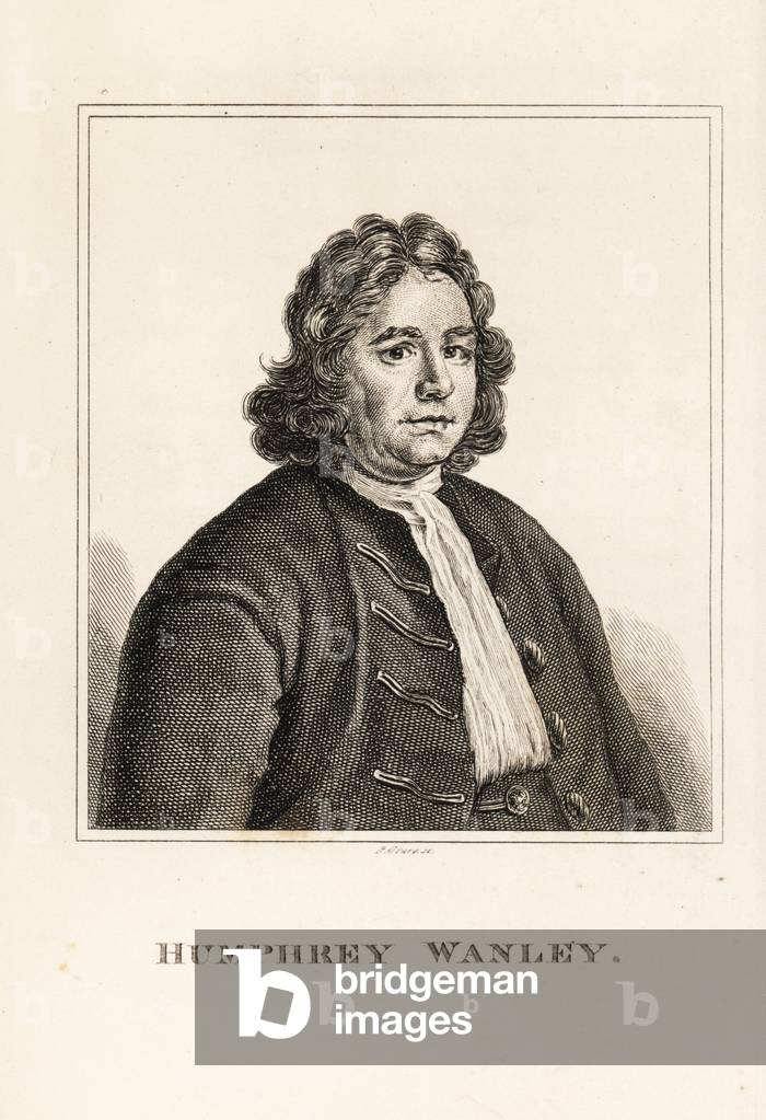 Humphrey Wanley, antiquarian and librarian, died 1726. Engraving by R. Grave from James Caulfield's Portraits, Memoirs and Characters of Remarkable Persons, London, 1819.