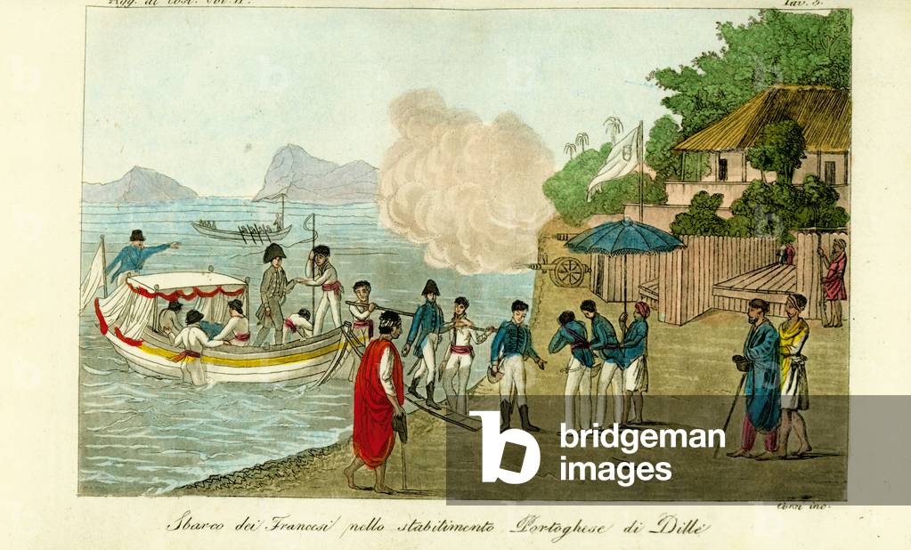 First arrival at the Portuguese settlement at Dille, Timor, now Dili, East Timor