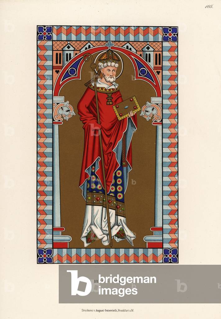 Costume of a German bishop, early 13th century, 1889 (chromolithograph)
