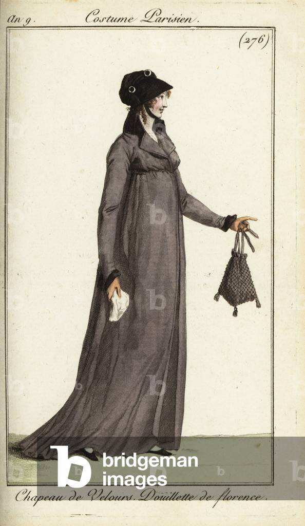 Fashionable woman in Florentine coat, 1800 (handcoloured copperplate engraving)