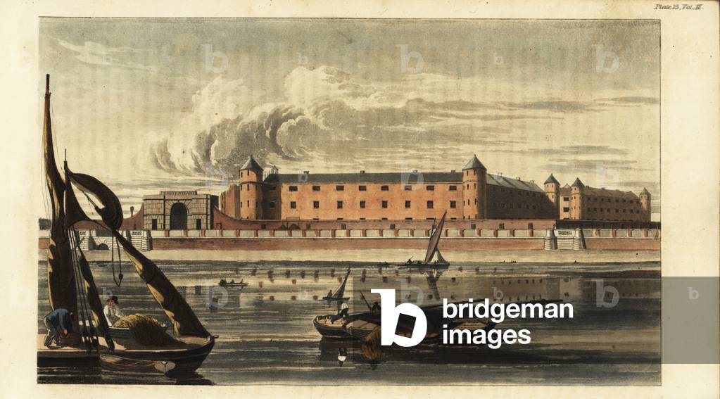 Westminster Penitentiary viewed from the River Thames, 1817 (engraving)