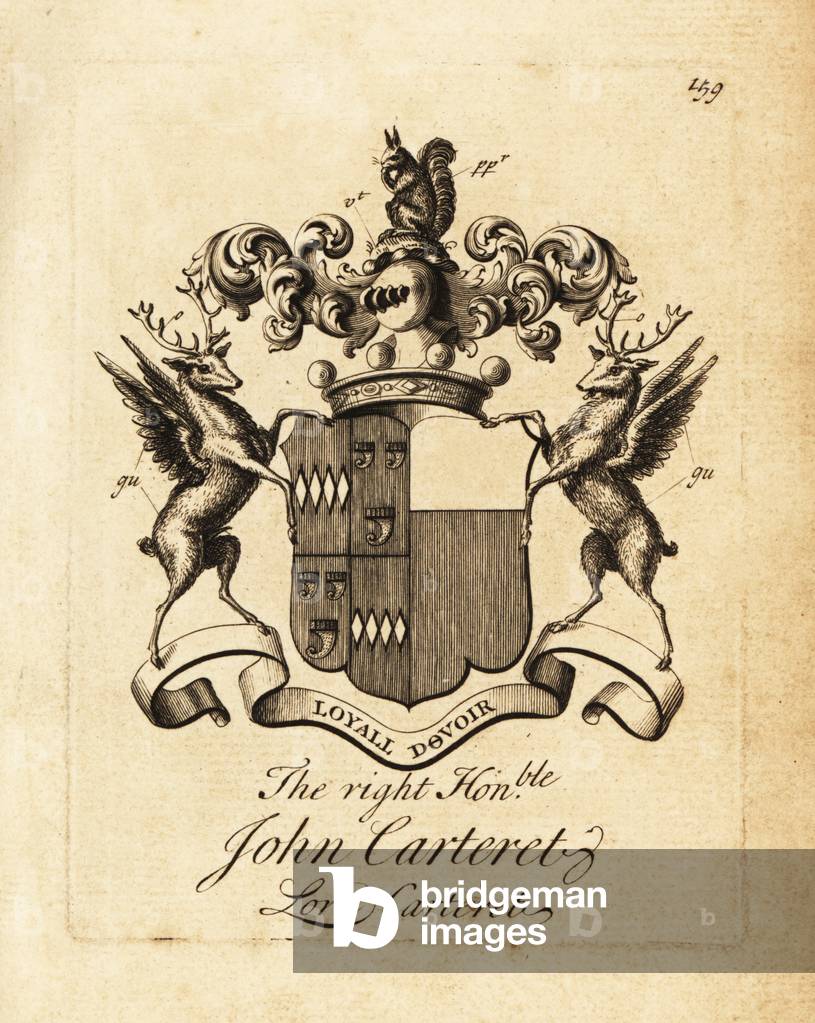 Coat of arms of the Right Honourable John Carteret, Lord Carteret, 2nd Earl Granville, 7th Seigneur of Sark, 1690-1763
