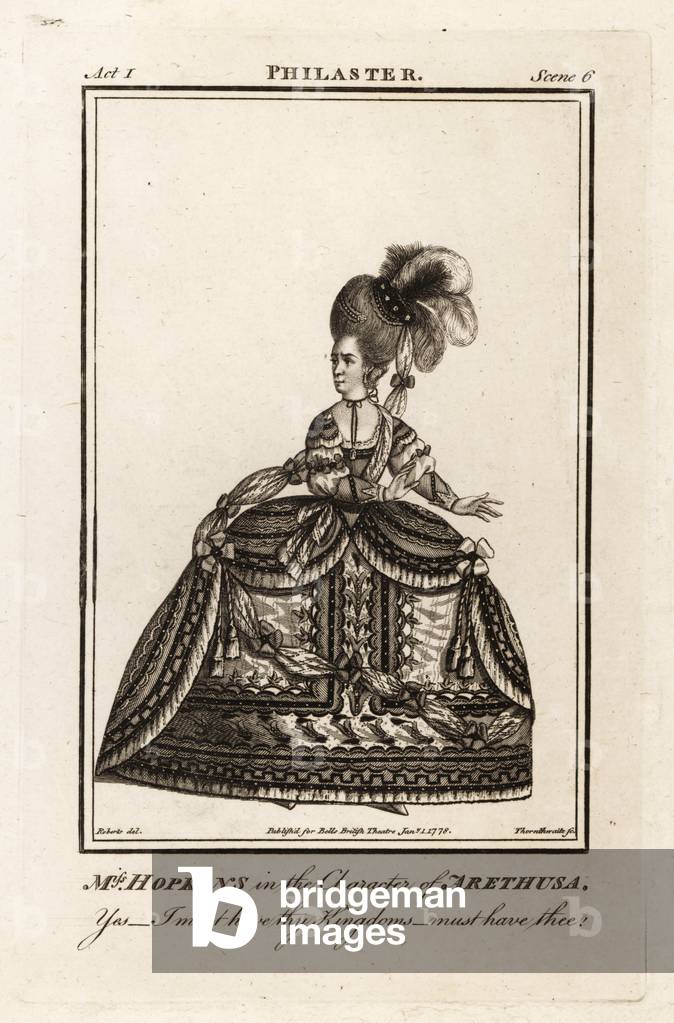 Mrs Elizabeth Hopkins in the character of Arethusa in Francis Beaumont and John Fletchers Philaster, Drury Lane Theatre, 1773