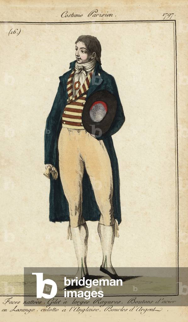 Gentleman in striped vest and breeches, 1797 (handcoloured copperplate engraving)