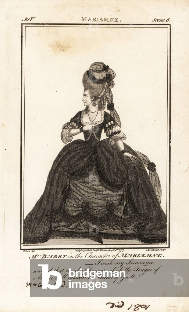 Mrs Ann Barry in the character of Athenais in Nathaniel Lees Theodosius, Kings Theatre, 1766