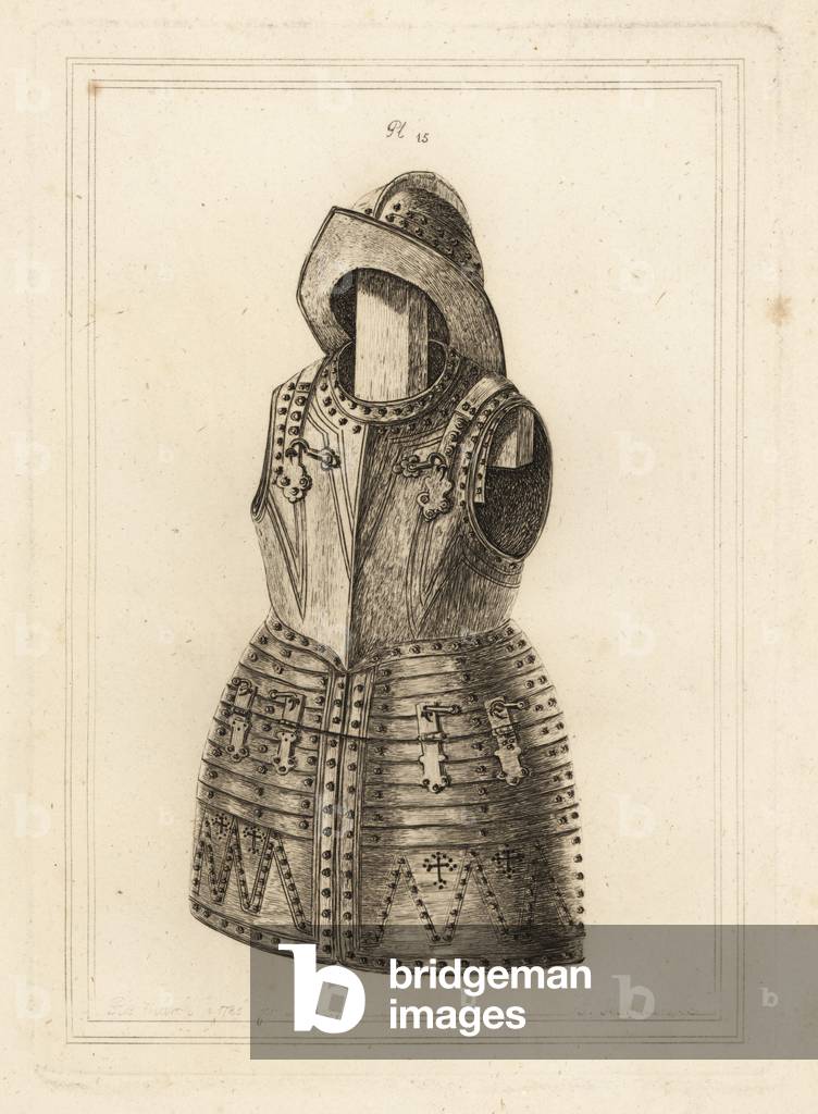 Corcelet or suit of bright arquebus armour and morion headpiece from the Tower of London