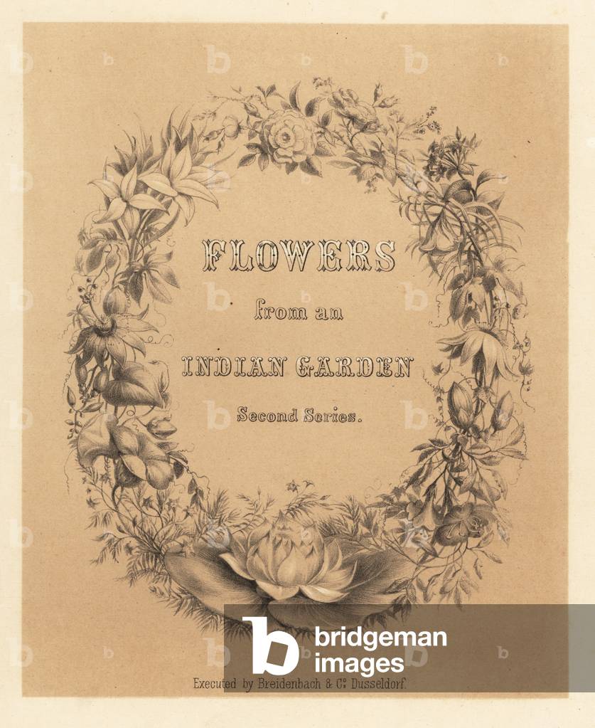 Calligraphic title page with wreath of flowers