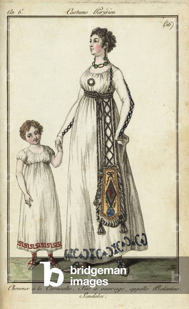 Woman and child with Caracalla haircuts, 1798 (handcoloured copperplate engraving)
