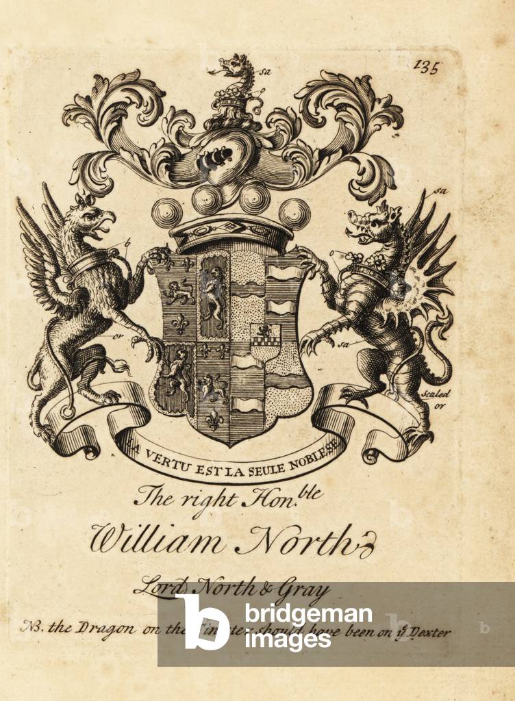Coat of arms of the Right Honourable William North, Lord North & Gray, 6th Baron North, 2nd Baron Grey, 1678-1734