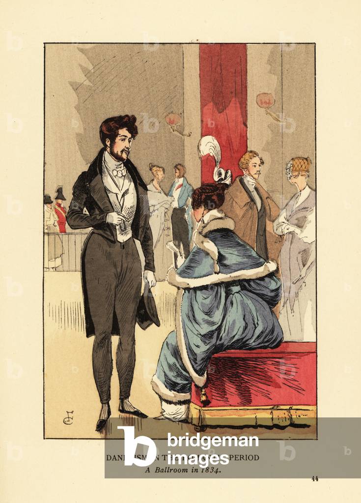 Dandyism in the Romantic Period, A ballroom in 1834, 1898 (litho)