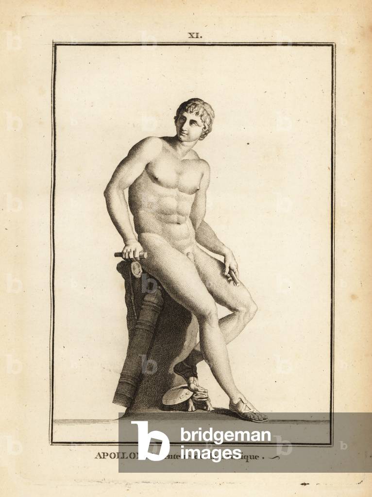 Statue of the Roman god Apollo, inventor of music, seated nude