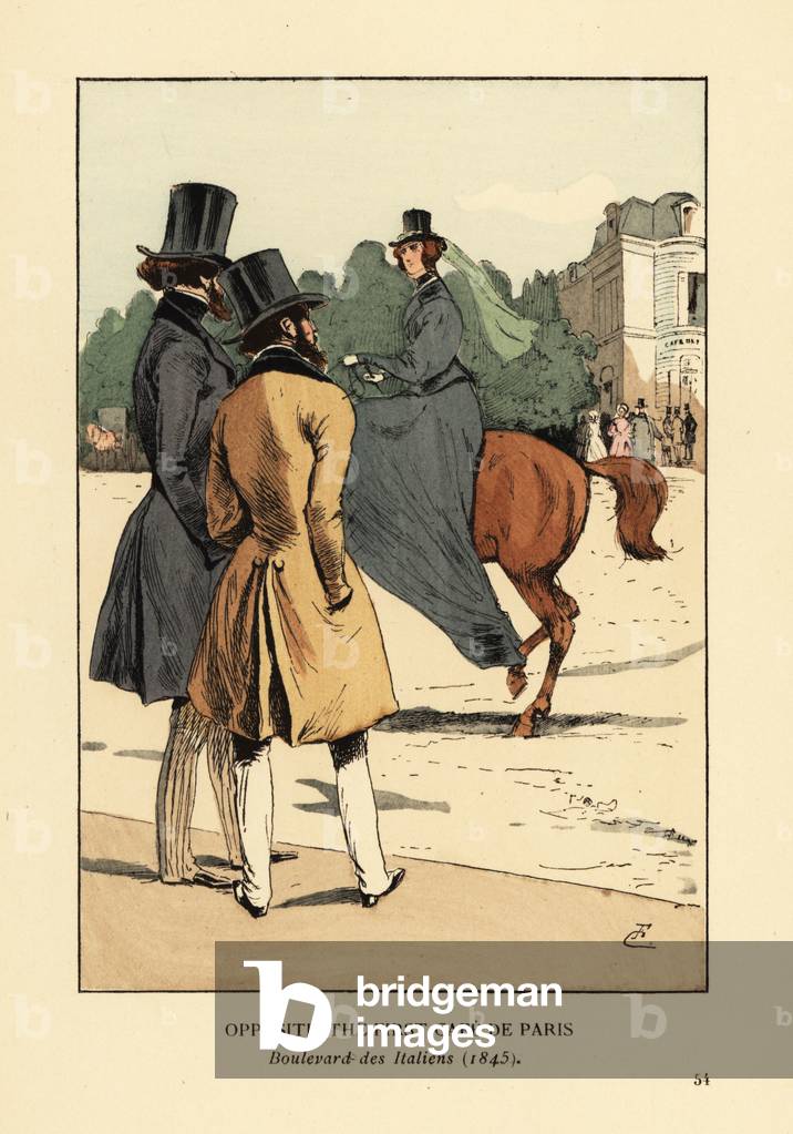 Opposite the first Cafe de Paris, Boulevard des Italiens in 1845, 1898 (litho)