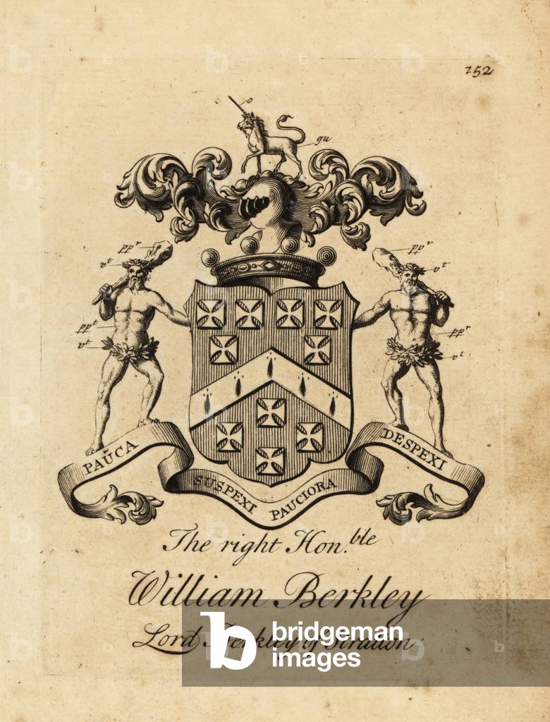 Coat of arms of the Right Honourable William Berkley, Lord Berkley of Stratton, 4th Baron Berkeley of Stratton, died 1741