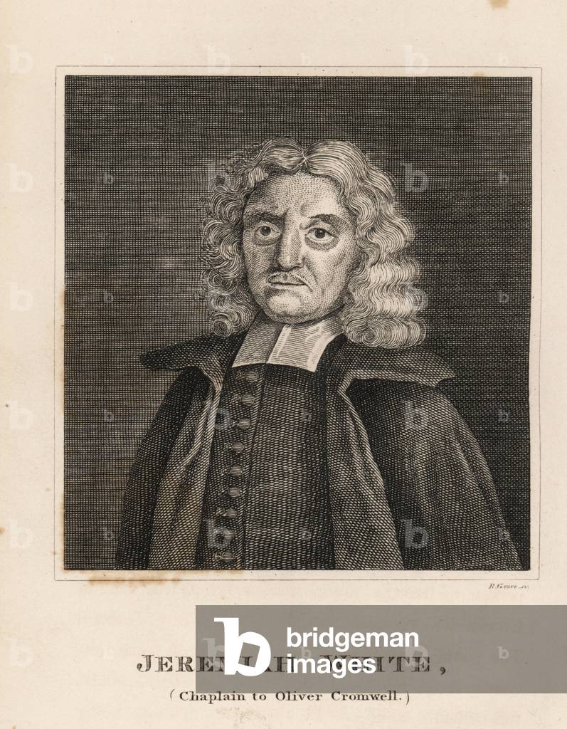Jeremiah White, chaplain to Oliver Cromwell, 17th century. Engraving by R. Grave from James Caulfield's Portraits, Memoirs and Characters of Remarkable Persons, London, 1819.