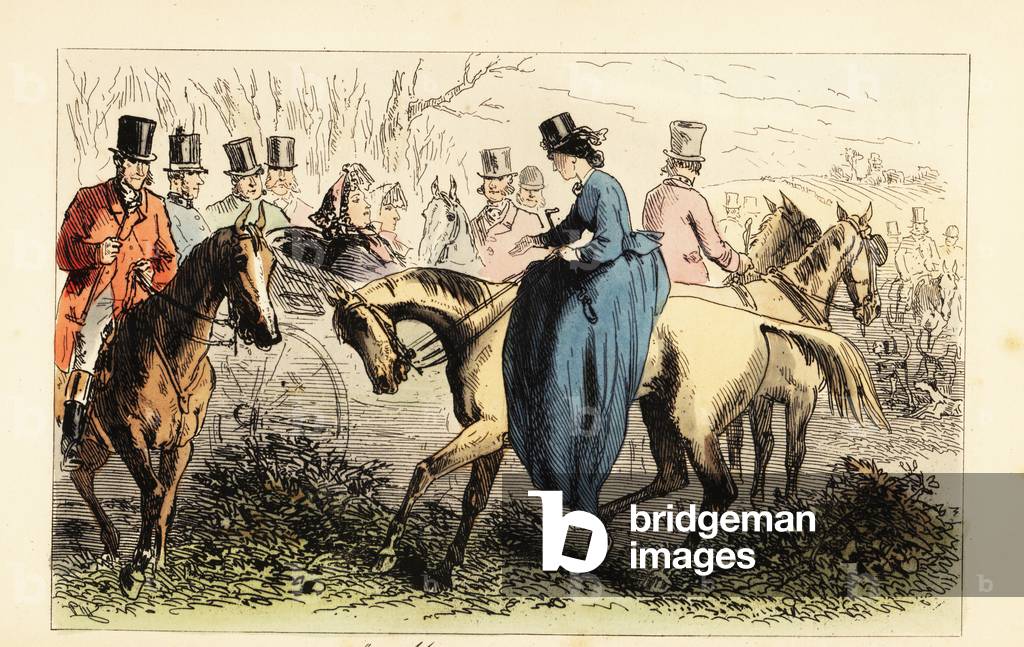 English aristocrat in a carriage ignoring a handshake from a lady, 19th century