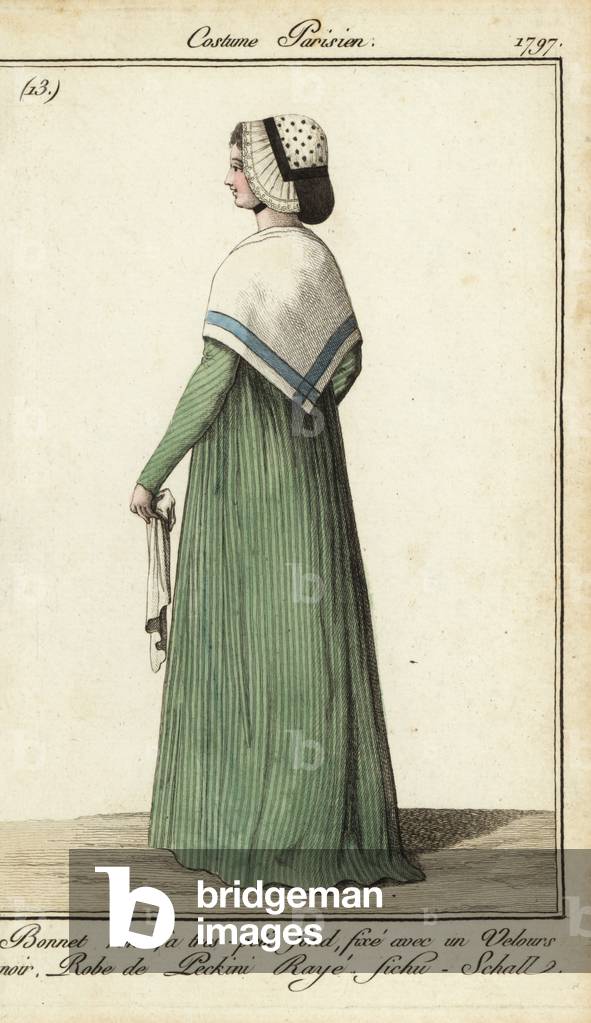 Woman in striped dress with kerchief shawl, 1797 (handcoloured copperplate engraving)