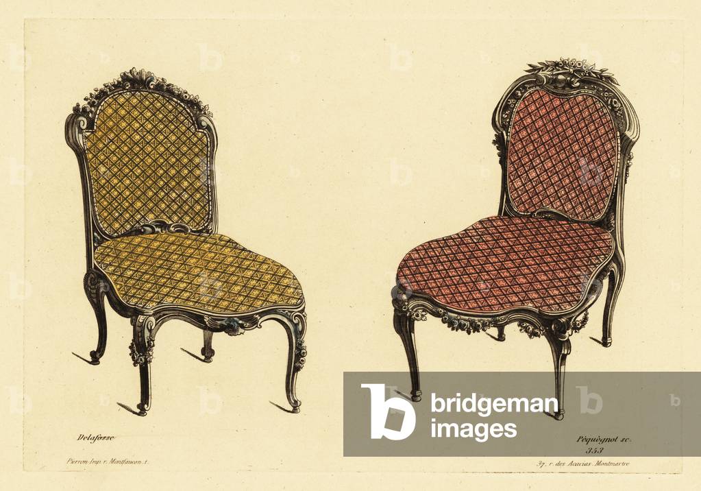Drawing room chairs in carved wood with upholstered cushions in the Louis XVI style