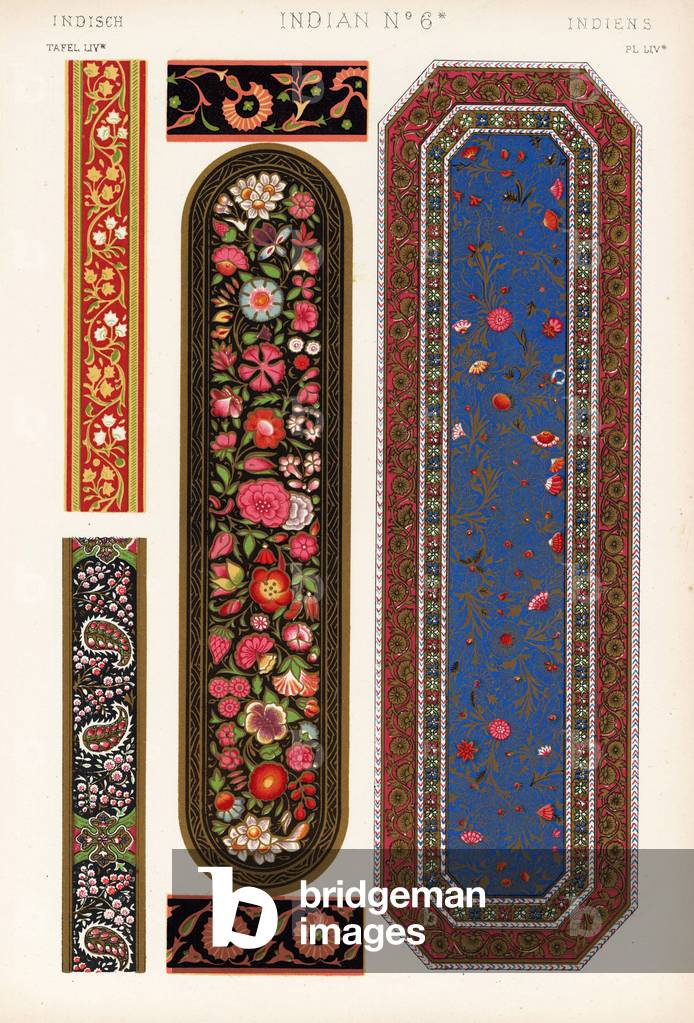 Specimens of painted lacquer-work from the Collection at the India House. Chromolithograph by Francis Bedford from Owen Jones' The Grammar of Ornament, Quaritch, London, 1868.