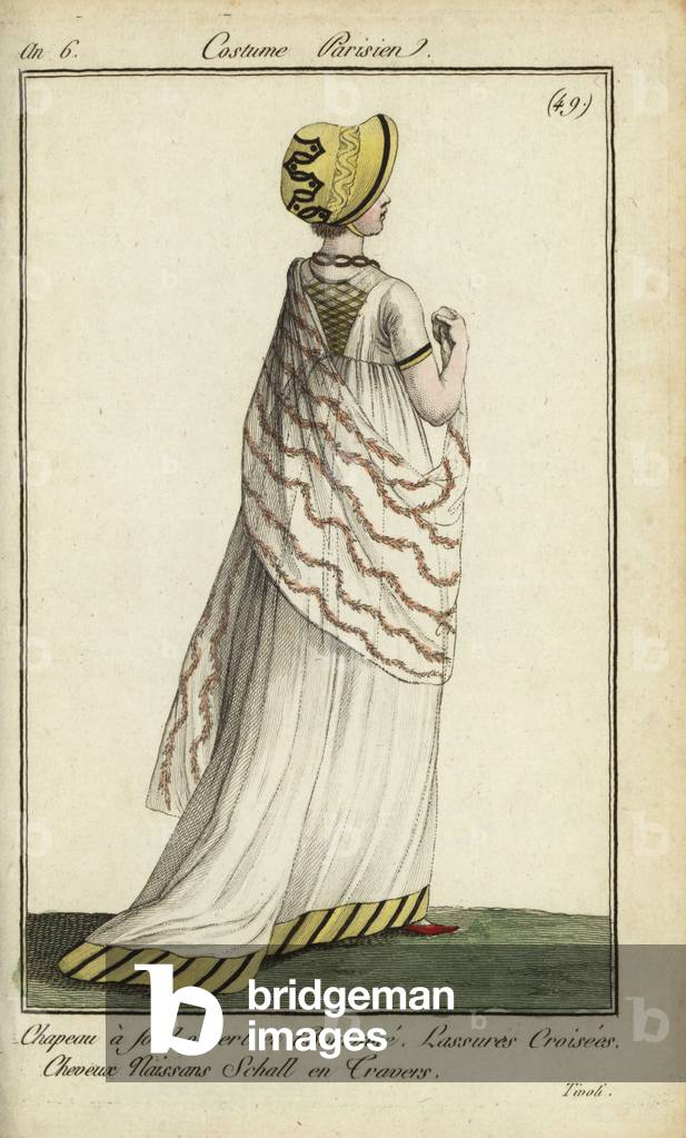 Fashionable woman at Tivoli Gardens, 1798 (handcoloured copperplate engraving)