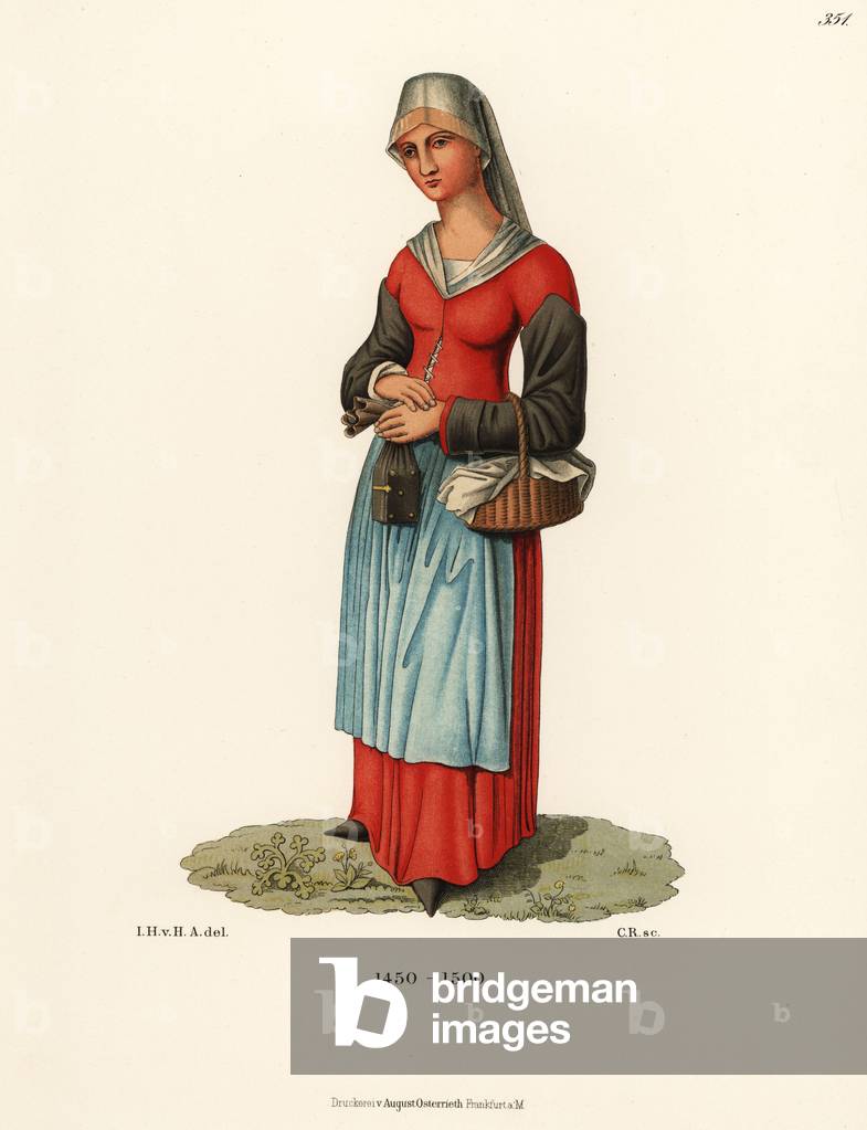 Dutch peasant woman, late 15th century, 1889 (chromolithograph)
