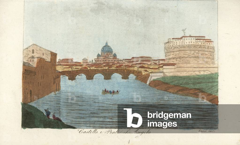 The Ponte SantAngelo on the River Tiber and Castel SantAngelo, Rome