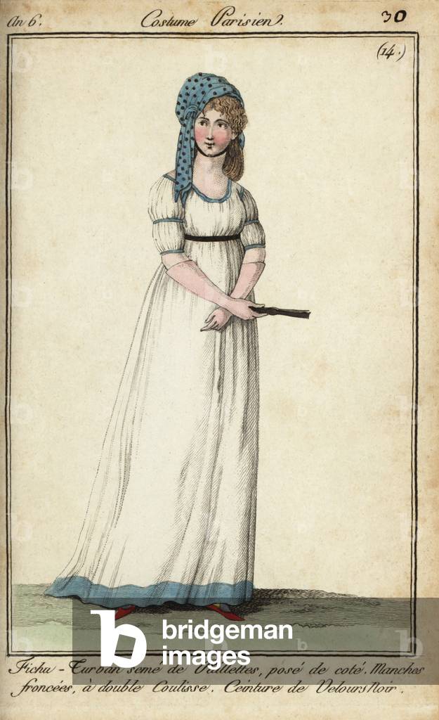 Woman in a kerchief-turban and tunic dress, 1798 (handcoloured copperplate engraving)