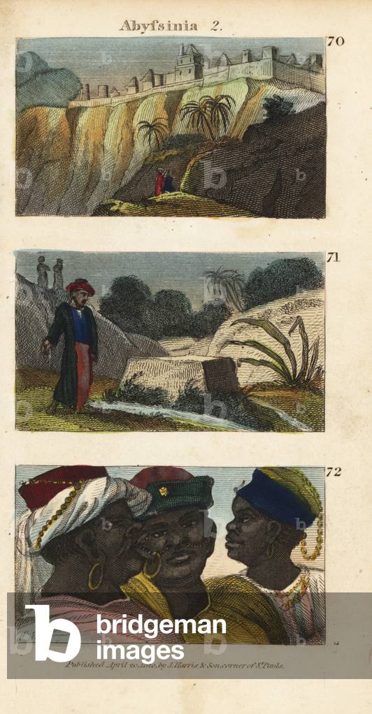 View of Gondar city in Abyssinia 70, the source of the Nile River at the fountains of Geesh 71, and three queens of Sennaar 72